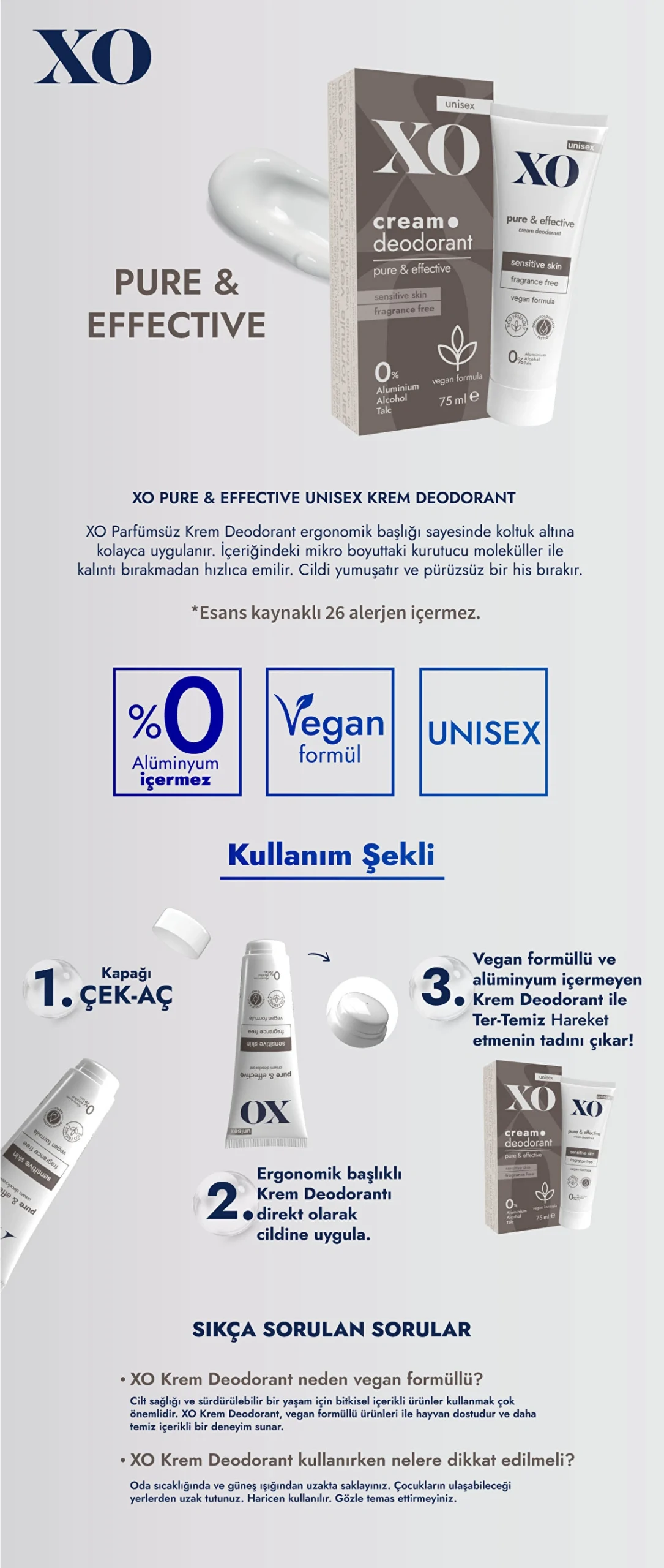 Xo Fragrance-Free Unisex Cream Deodorant 75 ml